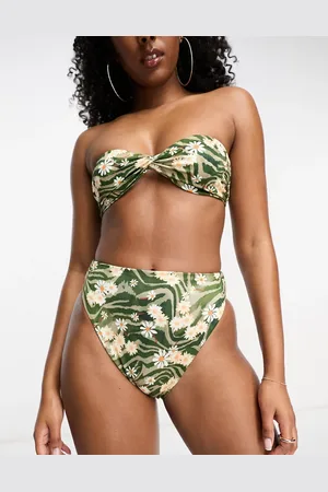 ASOS Slip bikini mix and match sgambati a vita alta con stampa animalier con margherite