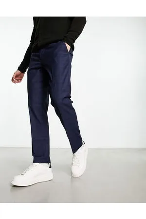 Original Penguin Pantaloni eleganti slim taglio corto blu navy a quadri