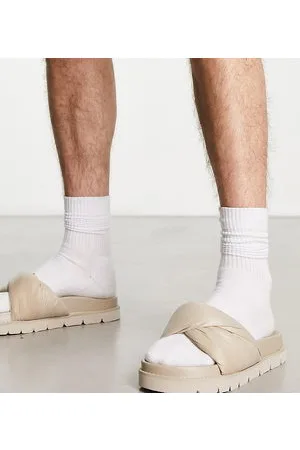 Public Desire Man Kylo - Sliders beige imbottite con fascette incrociate