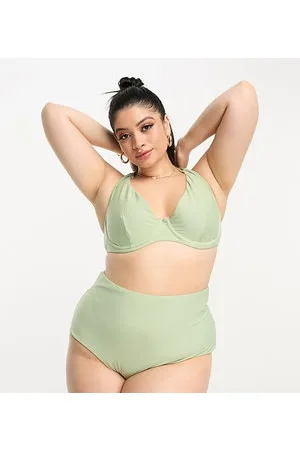 ASOS Curve - Slip bikini mix and match a vita alta salvia