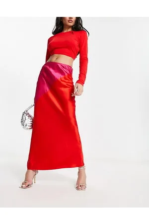Never Fully Dressed Gonna midi in raso e rosso a contrasto