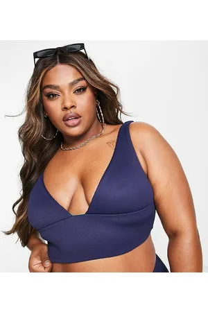 We Are We Wear Plus - Tia - Top bikini con scollo profondo double-face e blu