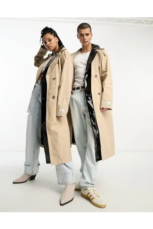 IIQUAL Trench unisex beige con dettagli in pelle