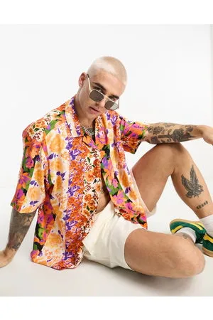 ASOS Camicia squadrata oversize con stampa fotografica verticale a fiori e rever
