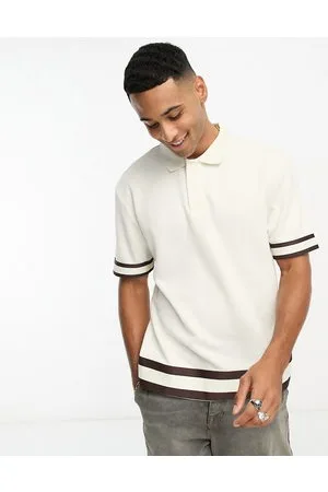 River Island Polo slim écru con bordi a contrasto