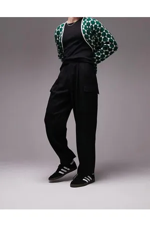 Topman Pantaloni a fondo ampio neri in misto lana stile cargo a pieghe