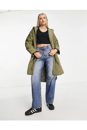 JJXX Cappotto trapuntato kaki taglio lungo con cappuccio