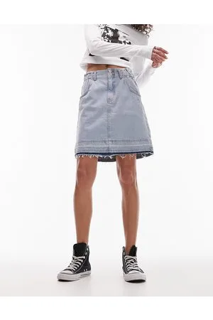 Topshop Gonna di jeans candeggiata a vita alta con orlo grezzo