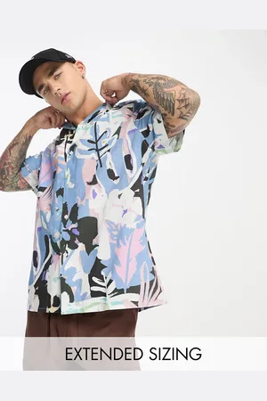ASOS Camicia comoda in misto lino con rever e stampa astratta di foglie