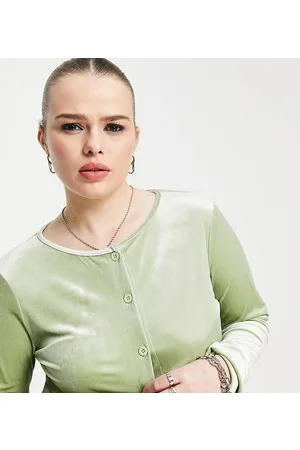 Daisy Street Cardigan corto in velluto salvia elasticizzato con bottoni sul davanti in coordinato