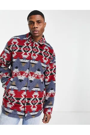 ASOS Giacca Harrington oversize blu e con motivo azteco