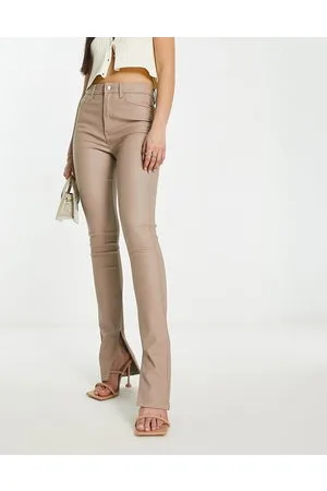 ASOS Pantaloni a zampa skinny super elasticizzati beige spalmati con spacco sul fondo