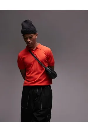 Topman Polo in maglia traforata rossa con bottoni a pressione