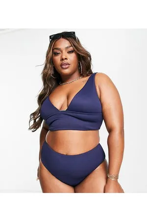 We Are We Wear Plus - Tia - Slip bikini a vita alta double-face color racing e -azzurro