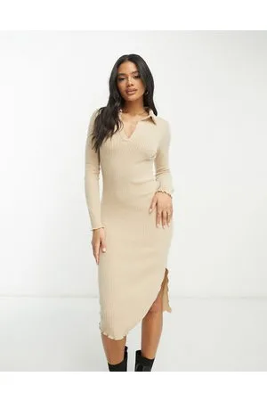 I saw it first Vestito midi in maglia color avena con colletto