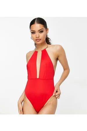 ASOS ASOS DESIGN Petite - Costume da bagno con scollo profondo e collana oro