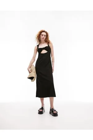 Topshop Vestito midi in spugna nera con incrocio sul davanti