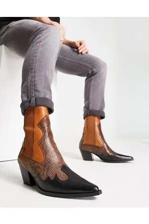 ASOS Stivaletti stile western con tacco marrone in pelle