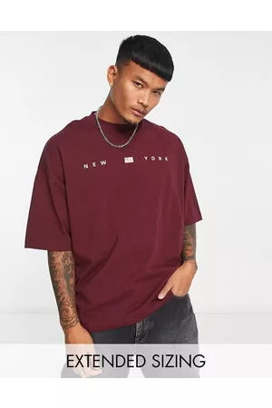 ASOS T-shirt oversize con stampa con scritta "New York" sul petto, colore bordeaux