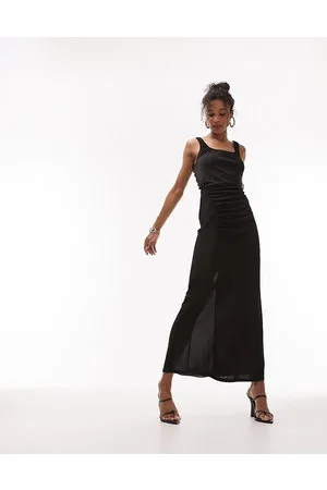Topshop Vestito a colonna sinuoso in jersey nero arricciato