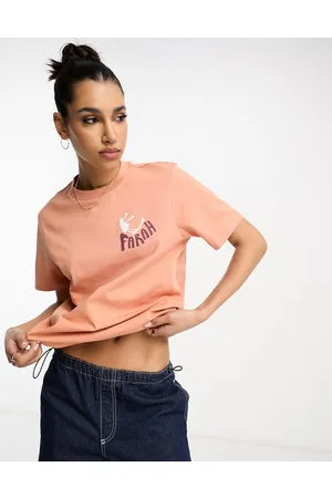 Farah Craig - T-shirt boyfriend mandarino con stampa a quadri