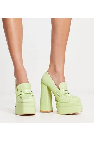 Daisy Street Esclusiva - Mocassini con tacco e doppio plateau color lime