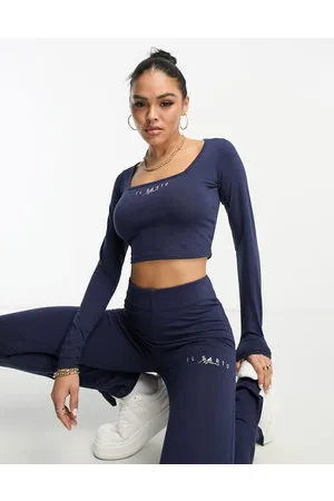 Il Sarto Crop top navy con scollo squadrato in coordinato