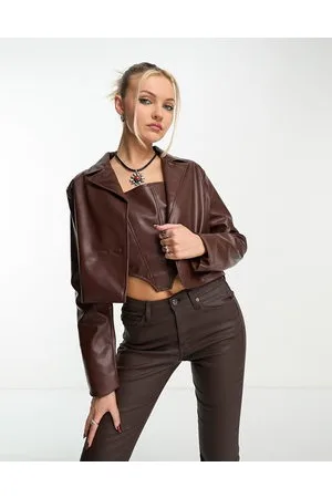 Heartbreak Blazer corto in pelle sintetica marrone cioccolato in coordinato
