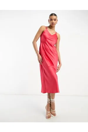 River Island Vestito midi in raso con scollo ad anello e incrocio sul retro