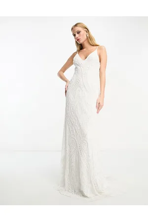 ASOS Neve - Vestito da sposa con spalline sottili ricamato con perline color avorio