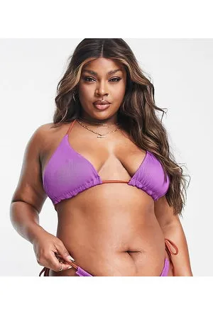 We Are We Wear Plus - Melissa - Top bikini a triangolo double-face a coste ultravioletto e cannella