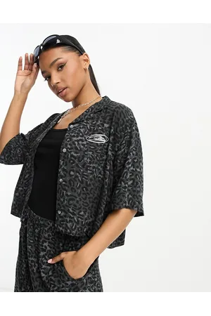 Quiksilver Camicia corta nera con stampa leopardata