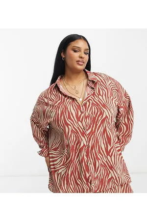 In The Style Camicia da spiaggia oversize in raso zebrato in coordinato