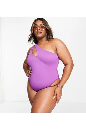 We Are We Wear Plus - Costume da bagno monospalla a coste con cut-out