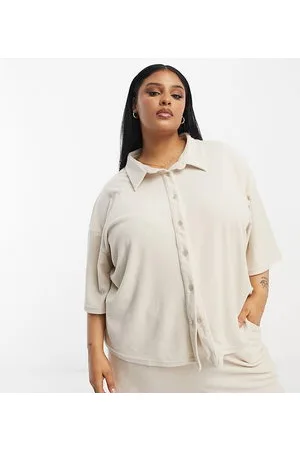 In The Style Camicia da spiaggia oversize in spugna crema in coordinato