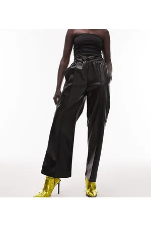 Topshop Pantaloni dritti neri stile joggers in pelle sintetica