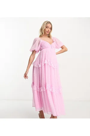 ASOS Donna Vestiti eleganti - ASOS DESIGN Maternity - Vestito da giorno lungo aperto dietro chiaro plumetis con inserto in pizzo