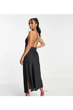 Lola May Vestito midi in raso con fascette sottili sul retro