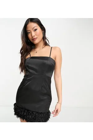 Lola May Vestito corto con spalline sottili in raso nero con finiture