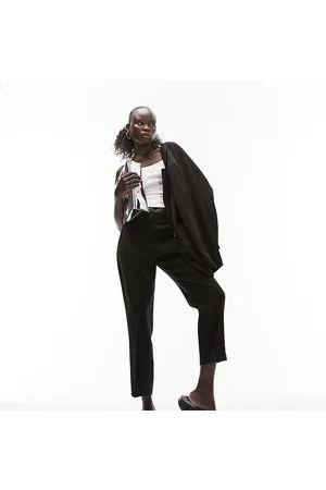 Topshop Pantaloni sartoriali a pieghe neri a vita alta slim
