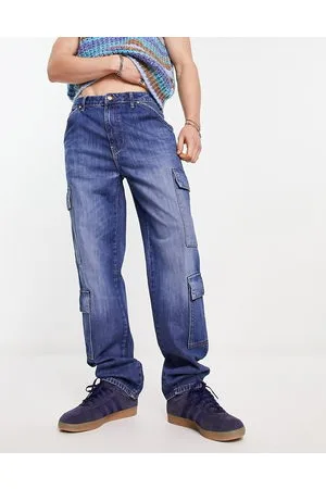 ASOS Jeans a fondo ampio lavaggio scuro con tasche cargo