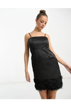 Lola May Vestito corto con spalline sottili in raso nero con finiture