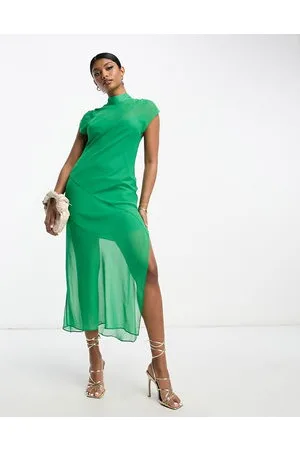 ASOS Vestito con gonna al polpaccio in chiffon acceso senza maniche con schiena scoperta