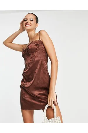 Lola May Vestito corto in raso cioccolato jacquard con laccio sul retro