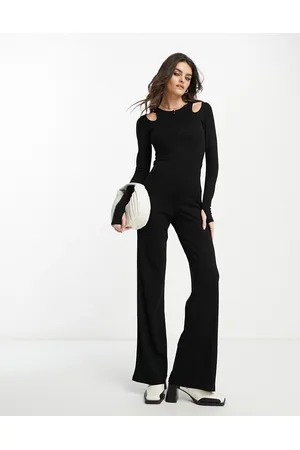 French Connection Donna Tute e salopette - Tuta jumpsuit nera in jersey con cut-out