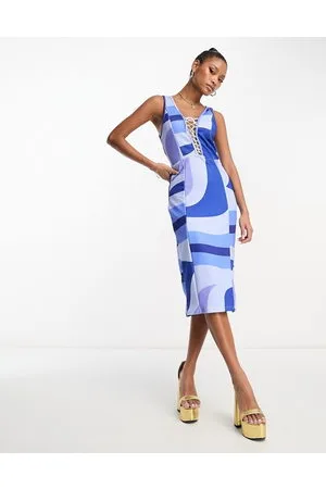 REBELLIOUS FASHION Vestito corto blu con stampa astratta