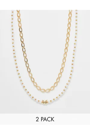 DesignB London Donna Collane - Confezioni multipack di collane dorate a catenina e con perle