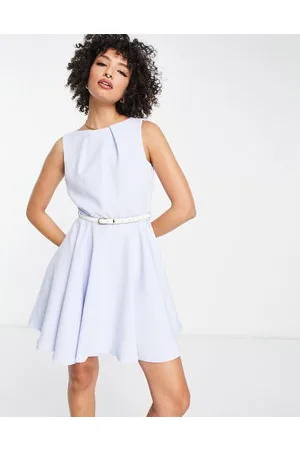 Closet Vestito skater corto azzurro con cintura