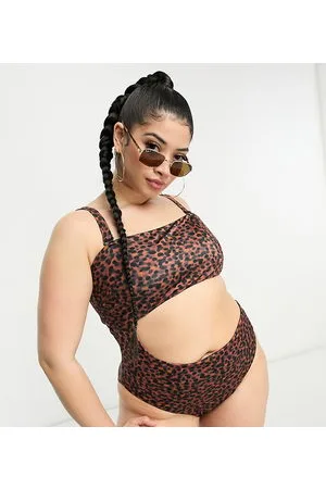 ASOS ASOS DESIGN Curve - Costume da bagno a fascia con cut-out e stampa tartarugata