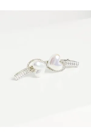 True Decadence Fermaglio per capelli a barretta con cristalli e perle a forma di cuore
